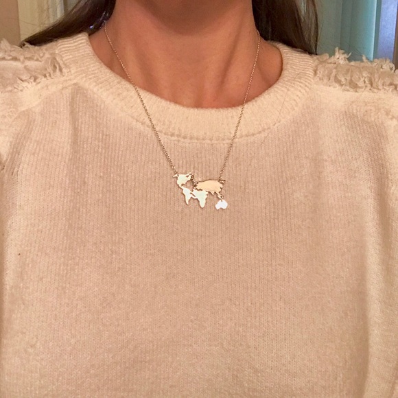 Silver World Map Traveler Necklace - Picture 5 of 6